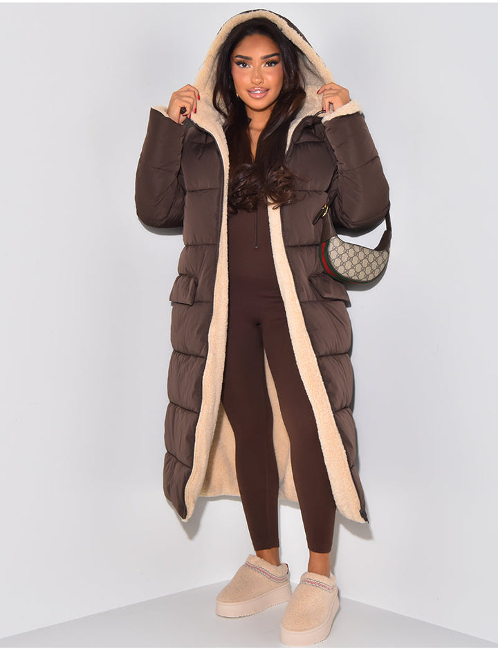 Women's Reversible Hooded Long Puffer Coat, Ankle Length 2