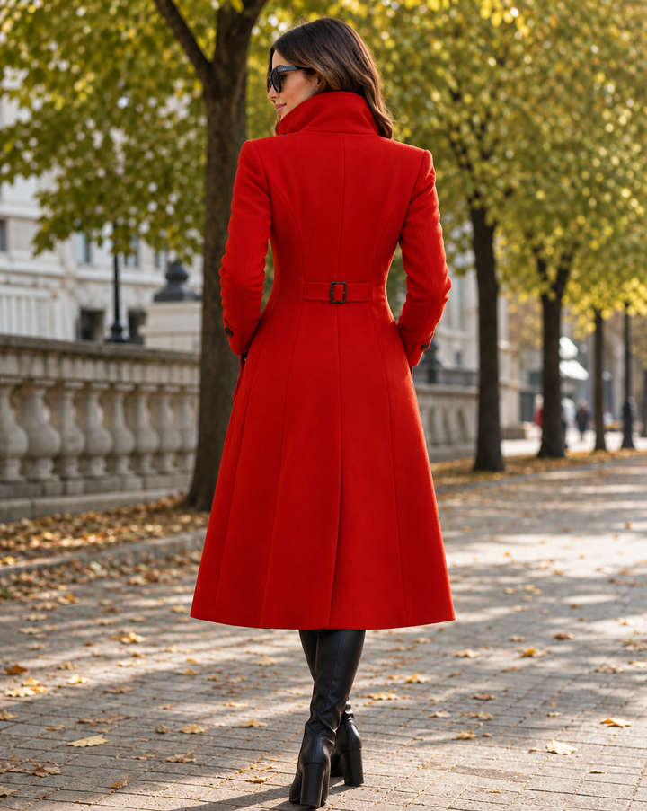 Women's Double Breasted Wool Blend Coat with Stand Collar 3