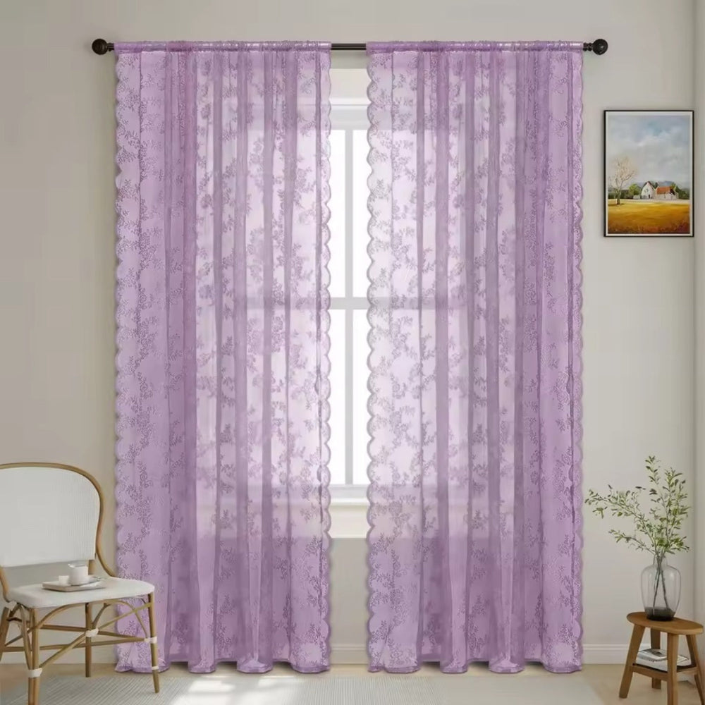 Floral Lace Sheer Curtain Panel in Soft Microfiber with Rod Pocket Top 10