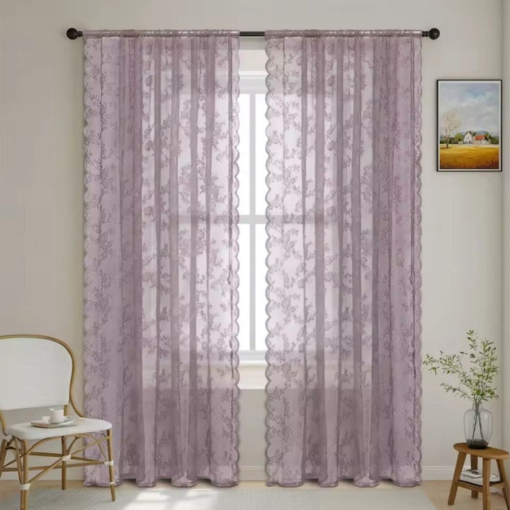 Floral Lace Sheer Curtain Panel in Soft Microfiber with Rod Pocket Top 11