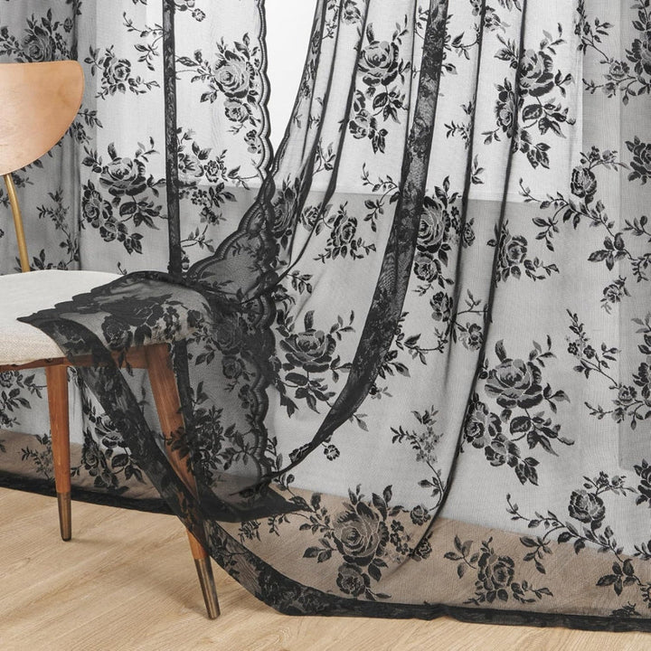 Floral Lace Sheer Curtain Panel in Soft Microfiber with Rod Pocket Top 12