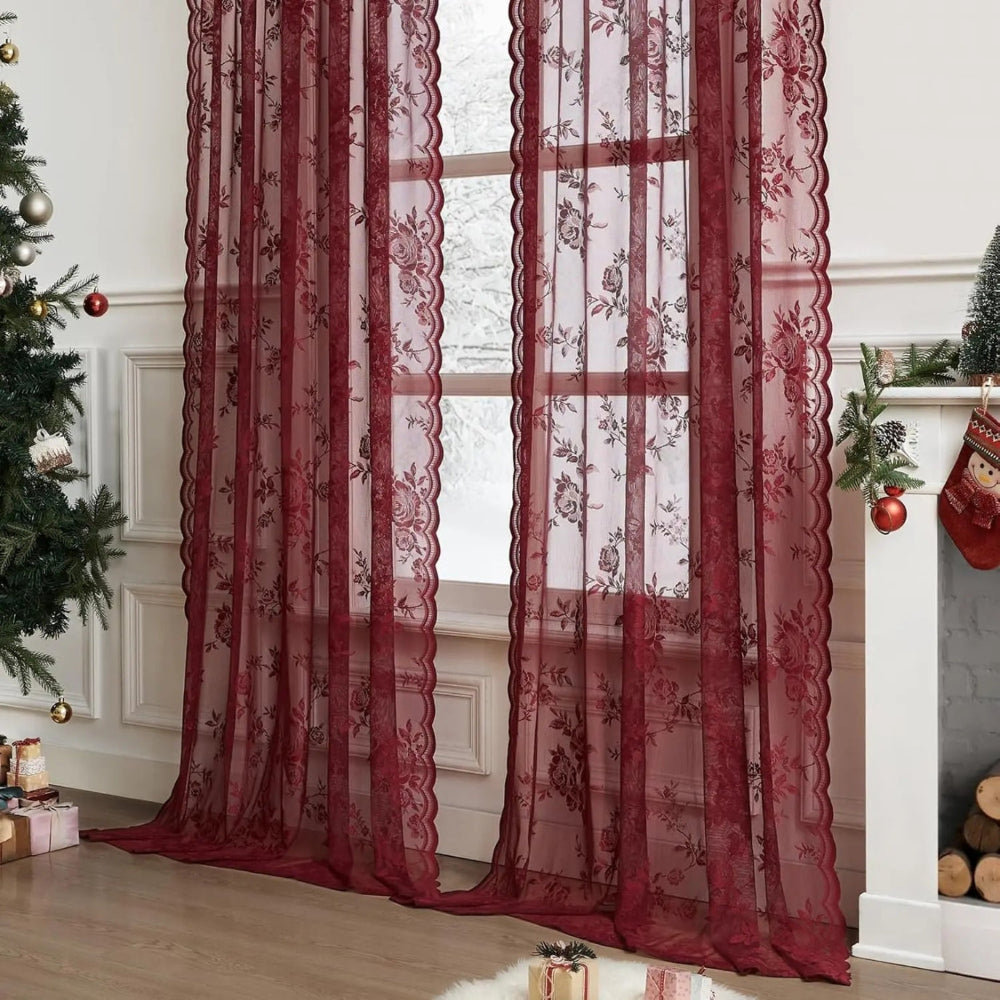 Floral Lace Sheer Curtain Panel in Soft Microfiber with Rod Pocket Top 2
