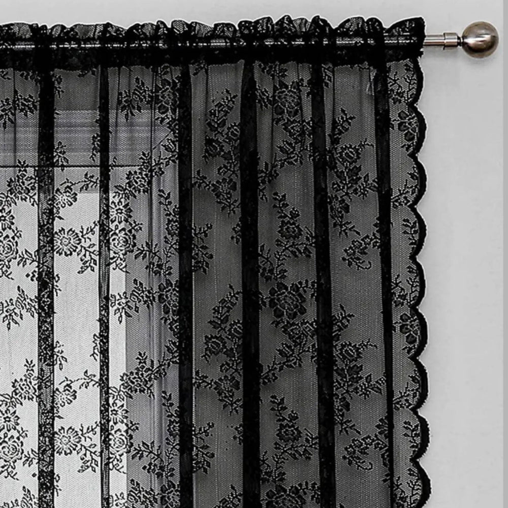 Floral Lace Sheer Curtain Panel in Soft Microfiber with Rod Pocket Top 4