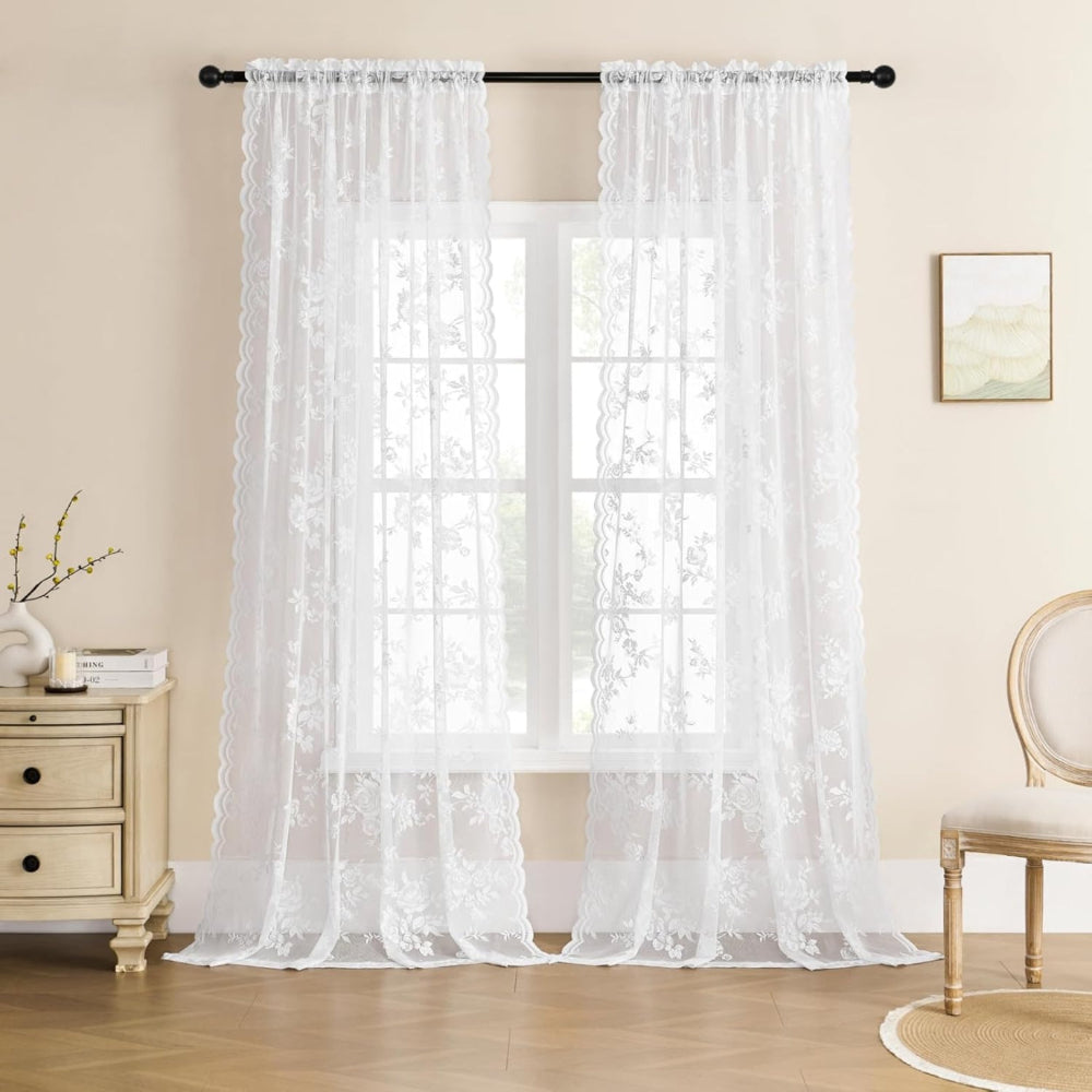 Floral Lace Sheer Curtain Panel in Soft Microfiber with Rod Pocket Top 6