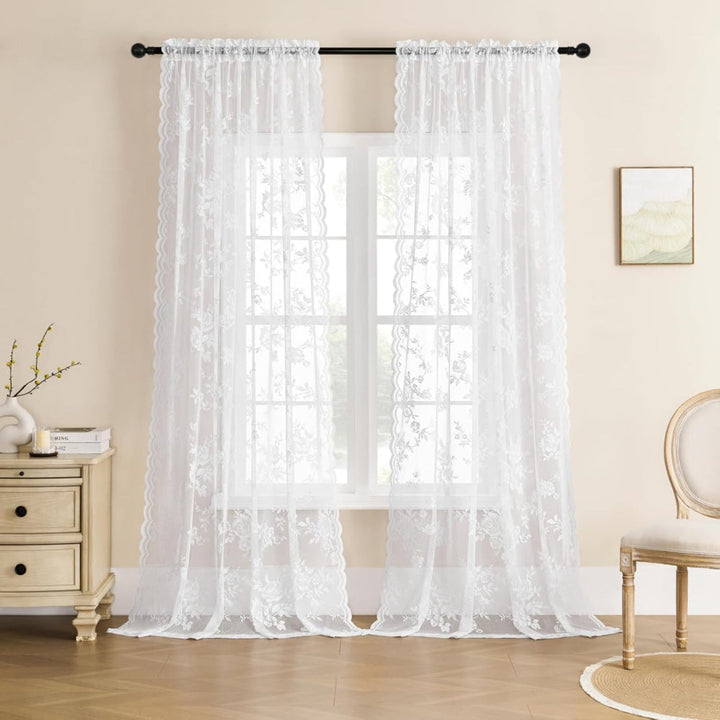 Floral Lace Sheer Curtain Panel in Soft Microfiber with Rod Pocket Top 6