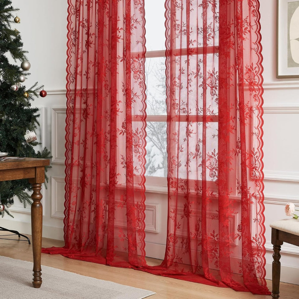 Floral Lace Sheer Curtain Panel in Soft Microfiber with Rod Pocket Top 7