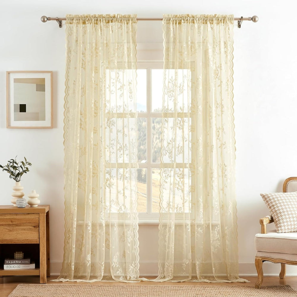 Floral Lace Sheer Curtain Panel in Soft Microfiber with Rod Pocket Top 8