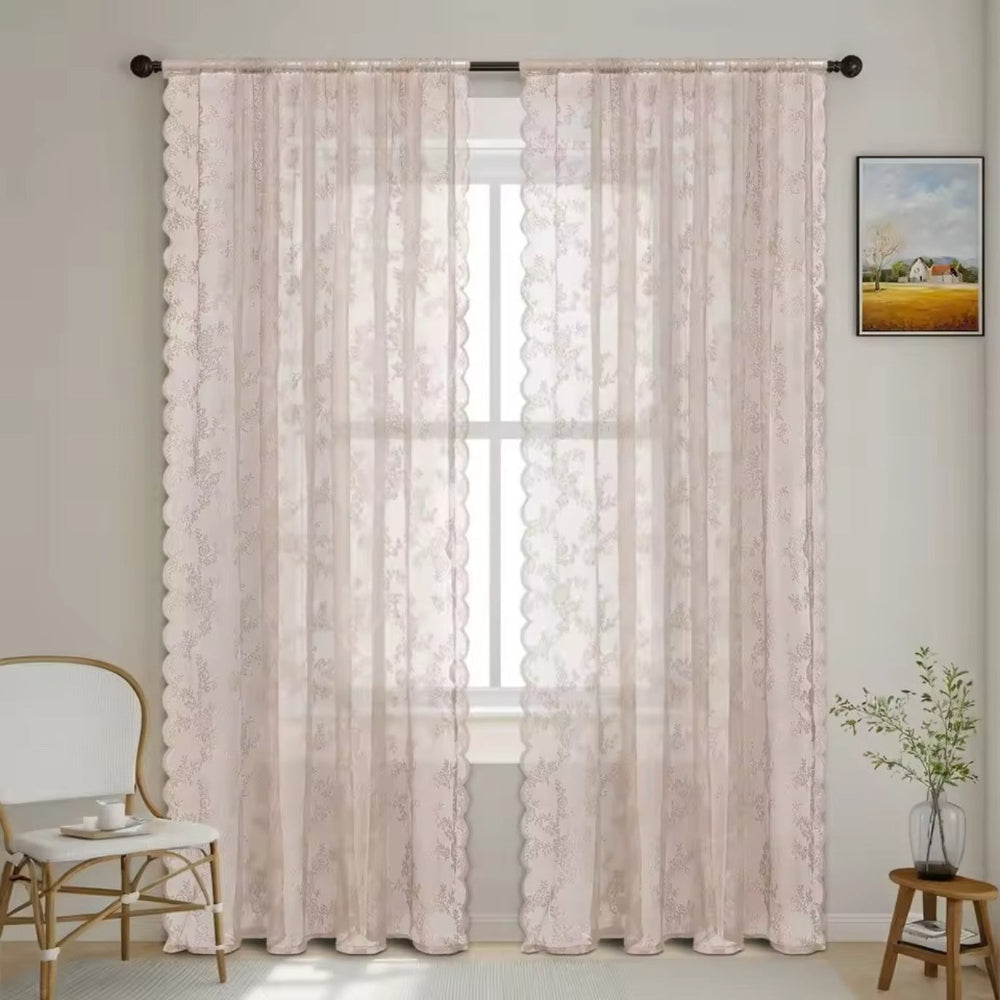 Floral Lace Sheer Curtain Panel in Soft Microfiber with Rod Pocket Top 9