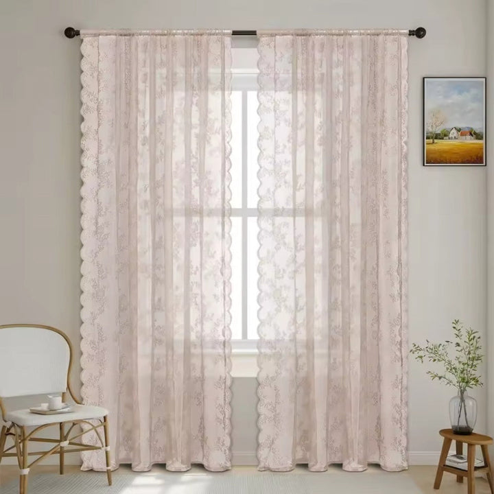 Floral Lace Sheer Curtain Panel in Soft Microfiber with Rod Pocket Top 9
