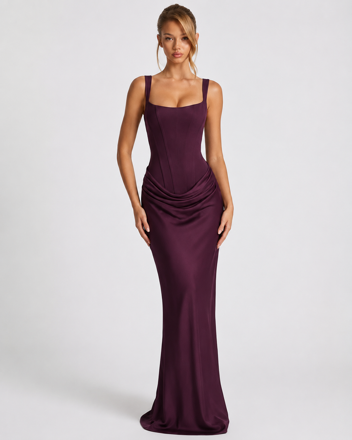 Corset Maxi Dress with Draped Skirt and Lace-Up Back 13