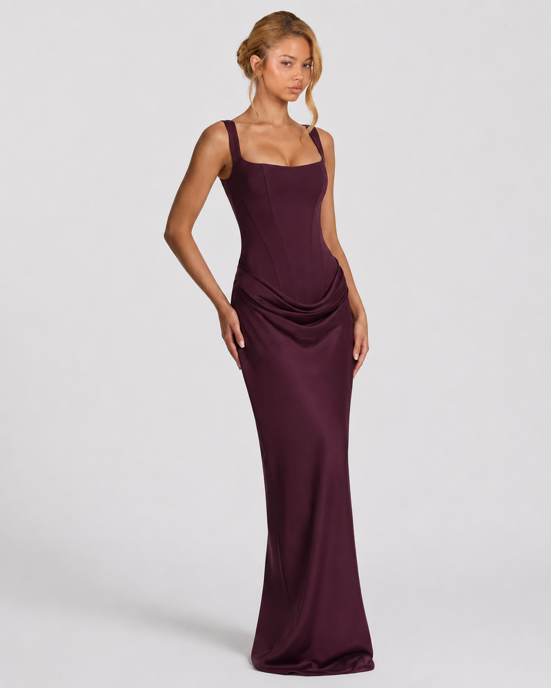Corset Maxi Dress with Draped Skirt and Lace-Up Back 15