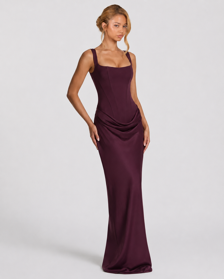 Corset Maxi Dress with Draped Skirt and Lace-Up Back 15