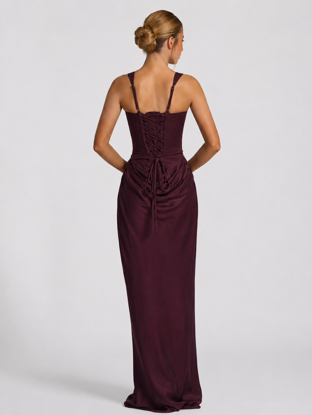 Corset Maxi Dress with Draped Skirt and Lace-Up Back 14