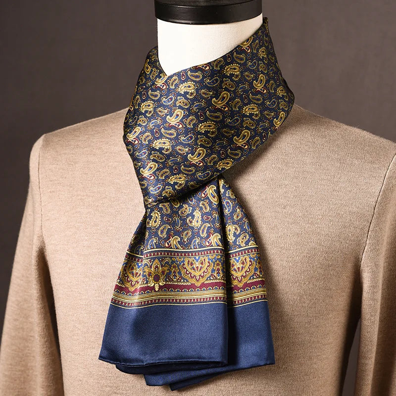 Men's 100% Mulberry Silk Scarf, Double Layer, Polka Dot Pattern, 160cm 12