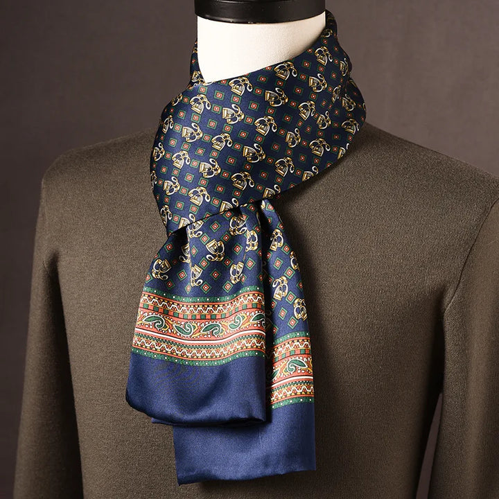 Men's 100% Mulberry Silk Scarf, Double Layer, Polka Dot Pattern, 160cm 20