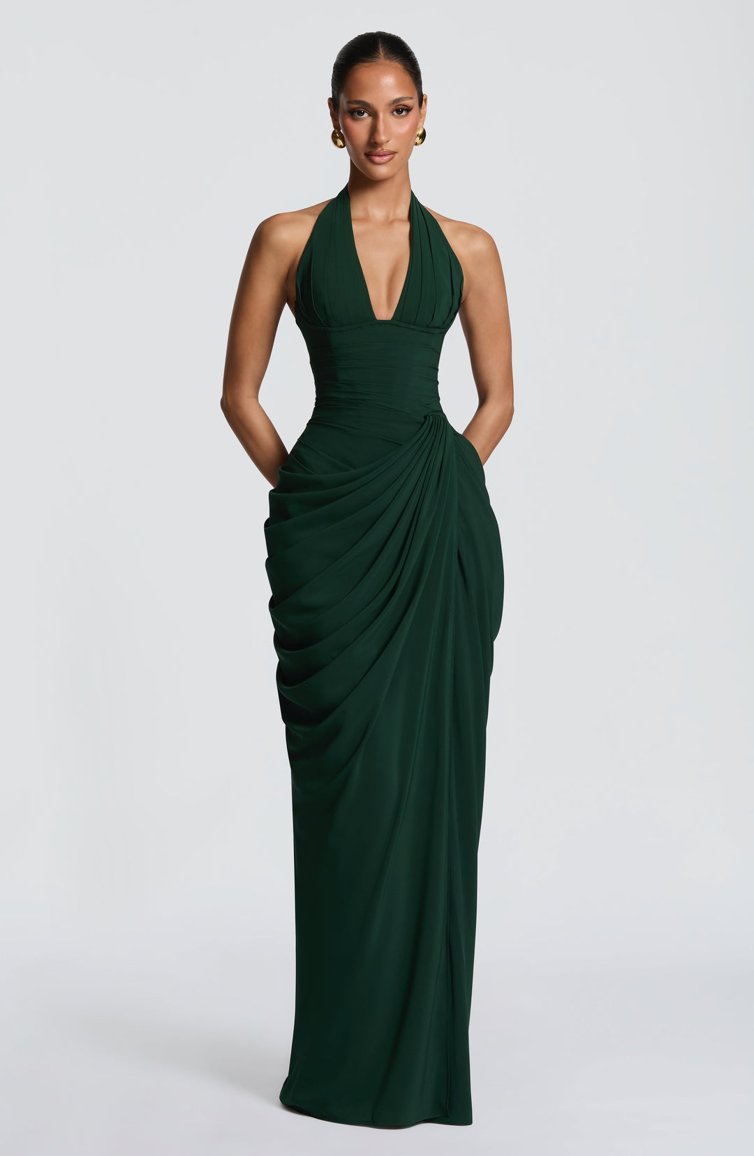 Linde Halter Maxi Dress with Corset Bodice and Chiffon Skirt 26
