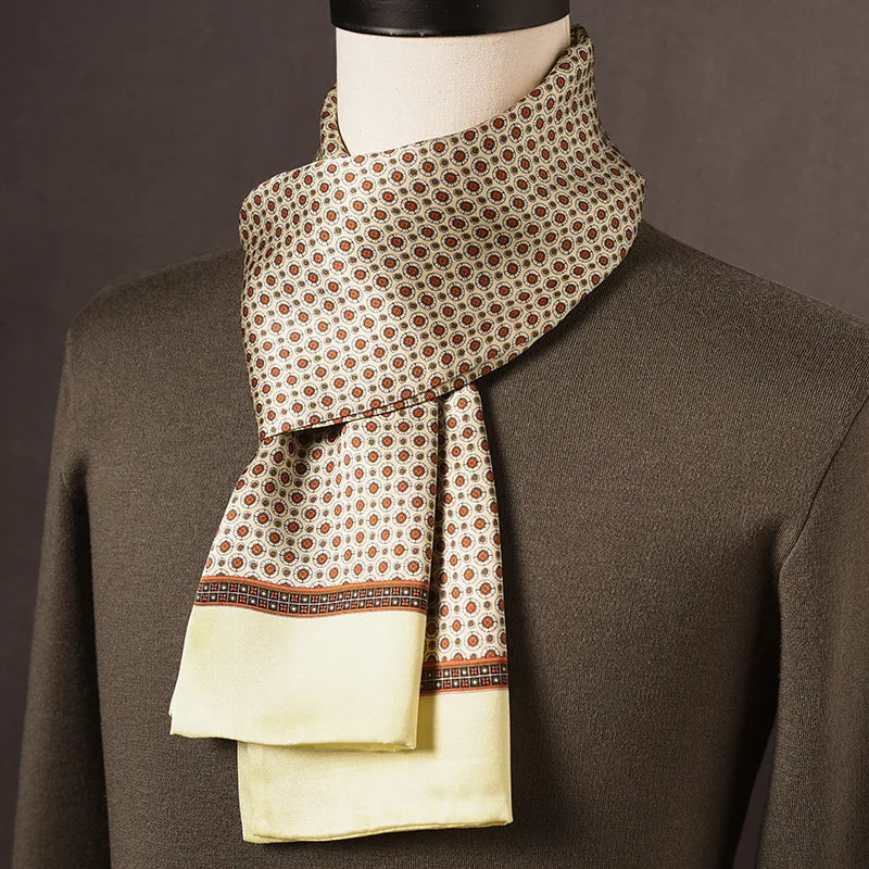 Men's 100% Mulberry Silk Scarf, Double Layer, Polka Dot Pattern, 160cm 9