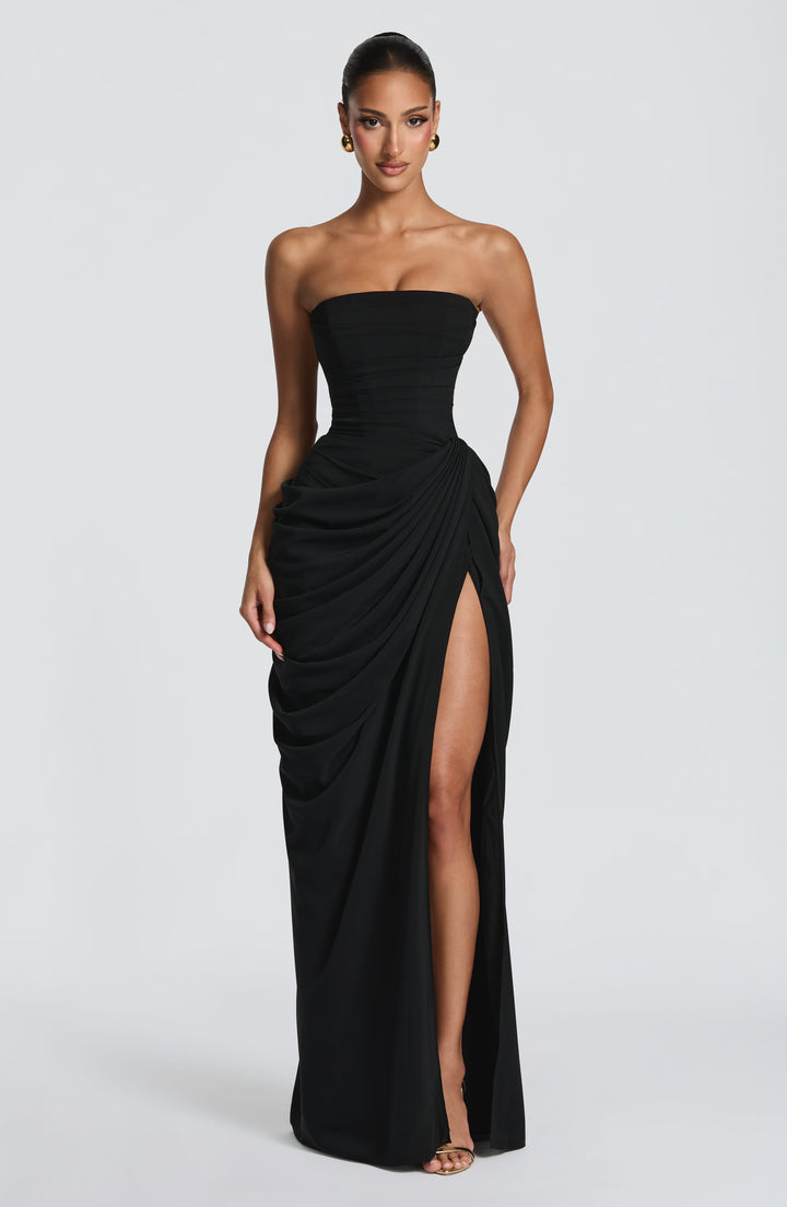 Lois Strapless Corset Maxi Dress with High Slit 34