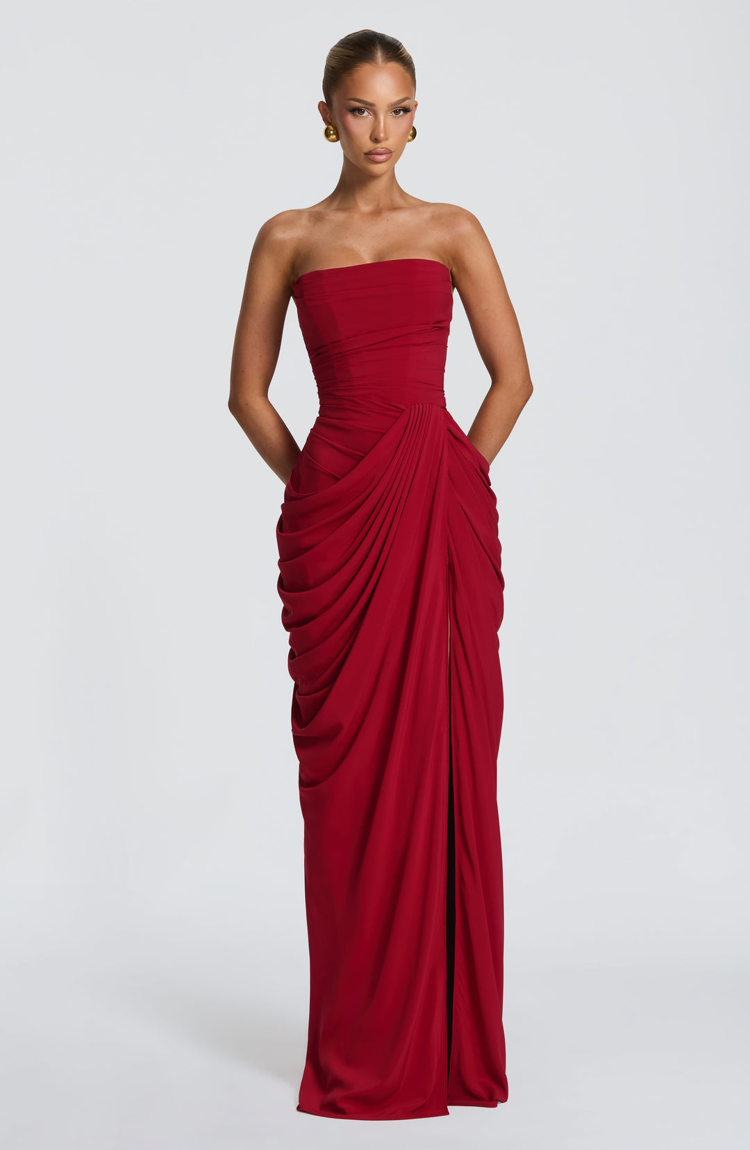 Lois Strapless Corset Maxi Dress with High Slit 27