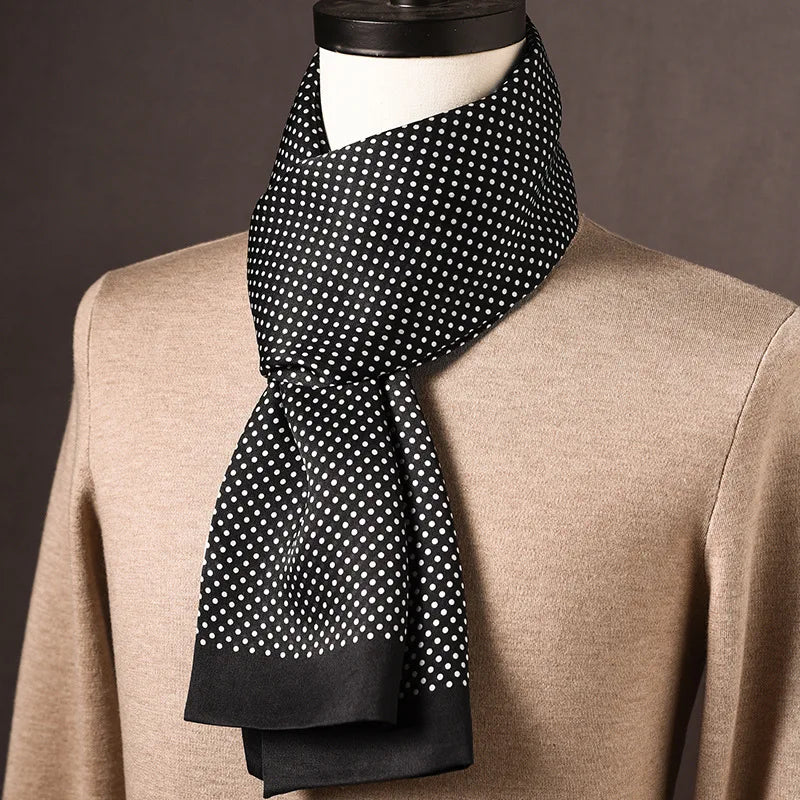 Men's 100% Mulberry Silk Scarf, Double Layer, Polka Dot Pattern, 160cm 14