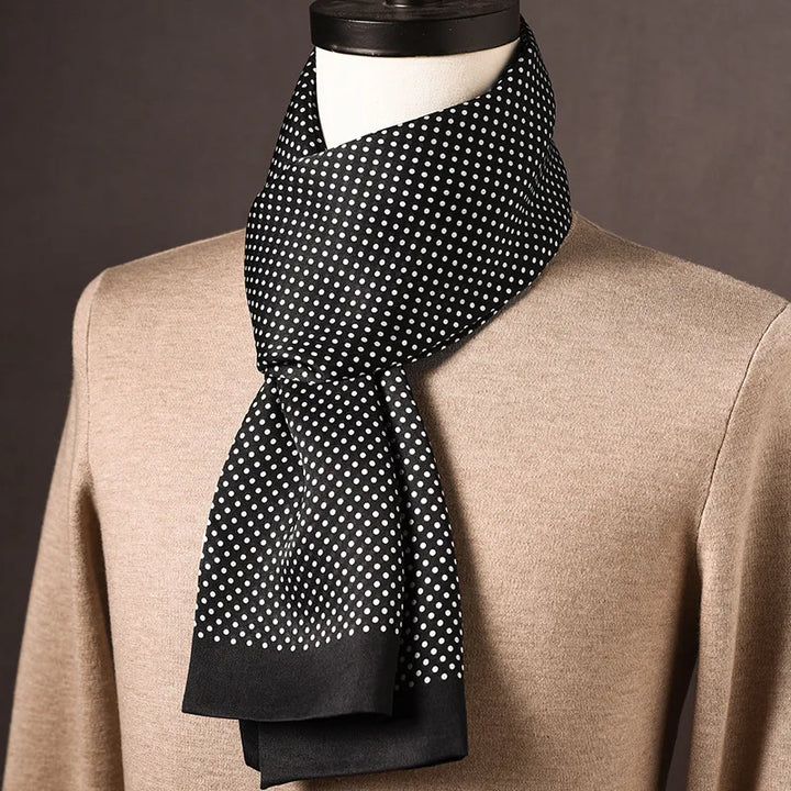 Men's 100% Mulberry Silk Scarf, Double Layer, Polka Dot Pattern, 160cm 14