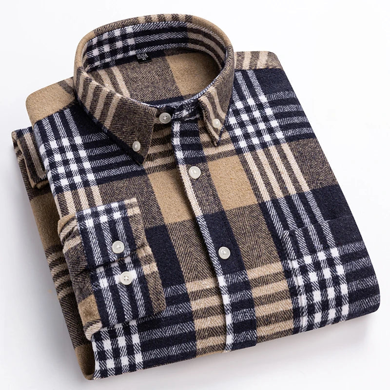Men's Plaid Flannel Button-Down Long Sleeve Casual Shirt 1