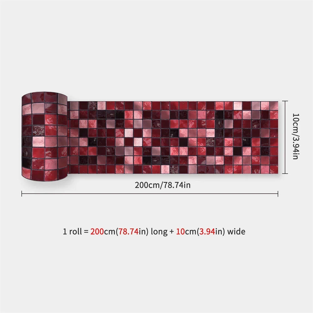 Waterproof Mosaic Peel and Stick Wall Stickers, 10 x 200 cm Strip 47