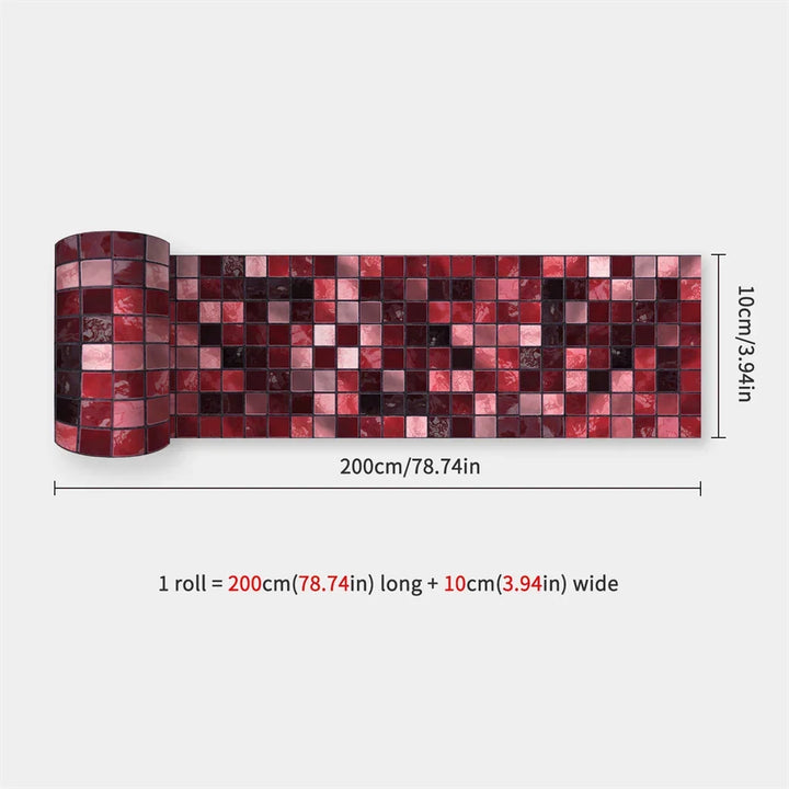 Waterproof Mosaic Peel and Stick Wall Stickers, 10 x 200 cm Strip 47