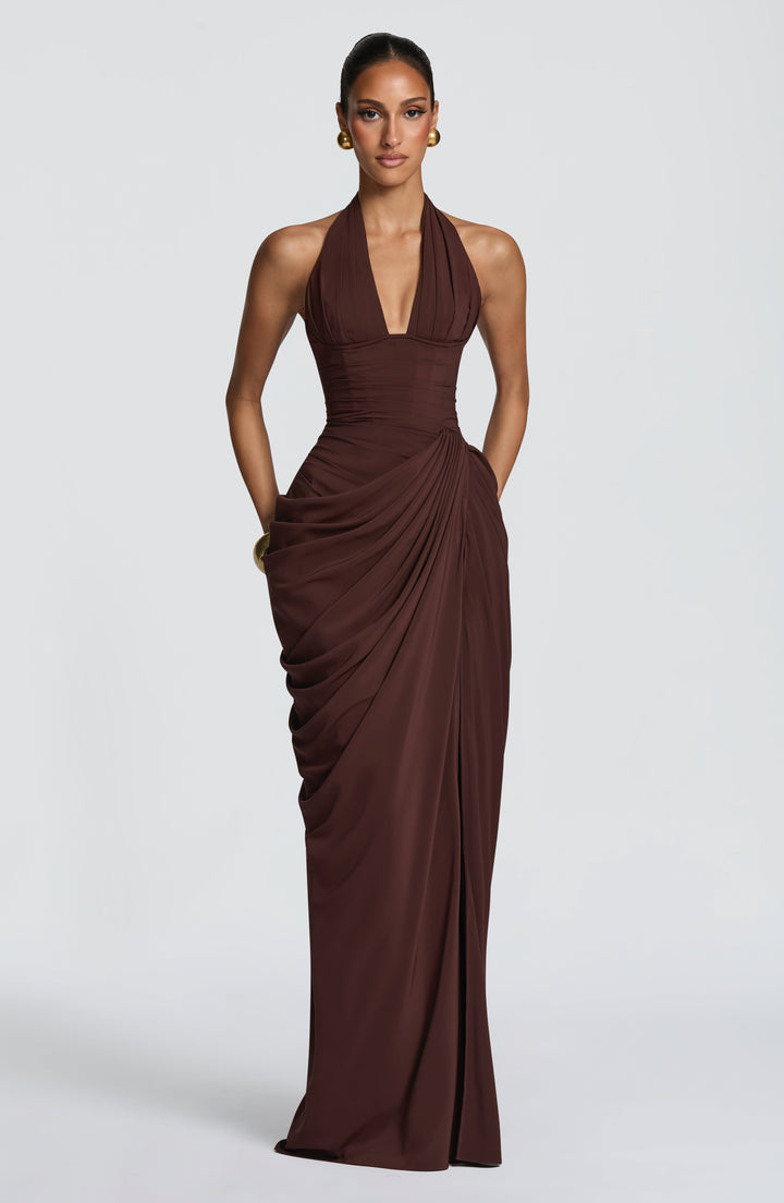 Linde Halter Maxi Dress with Corset Bodice and Chiffon Skirt 31