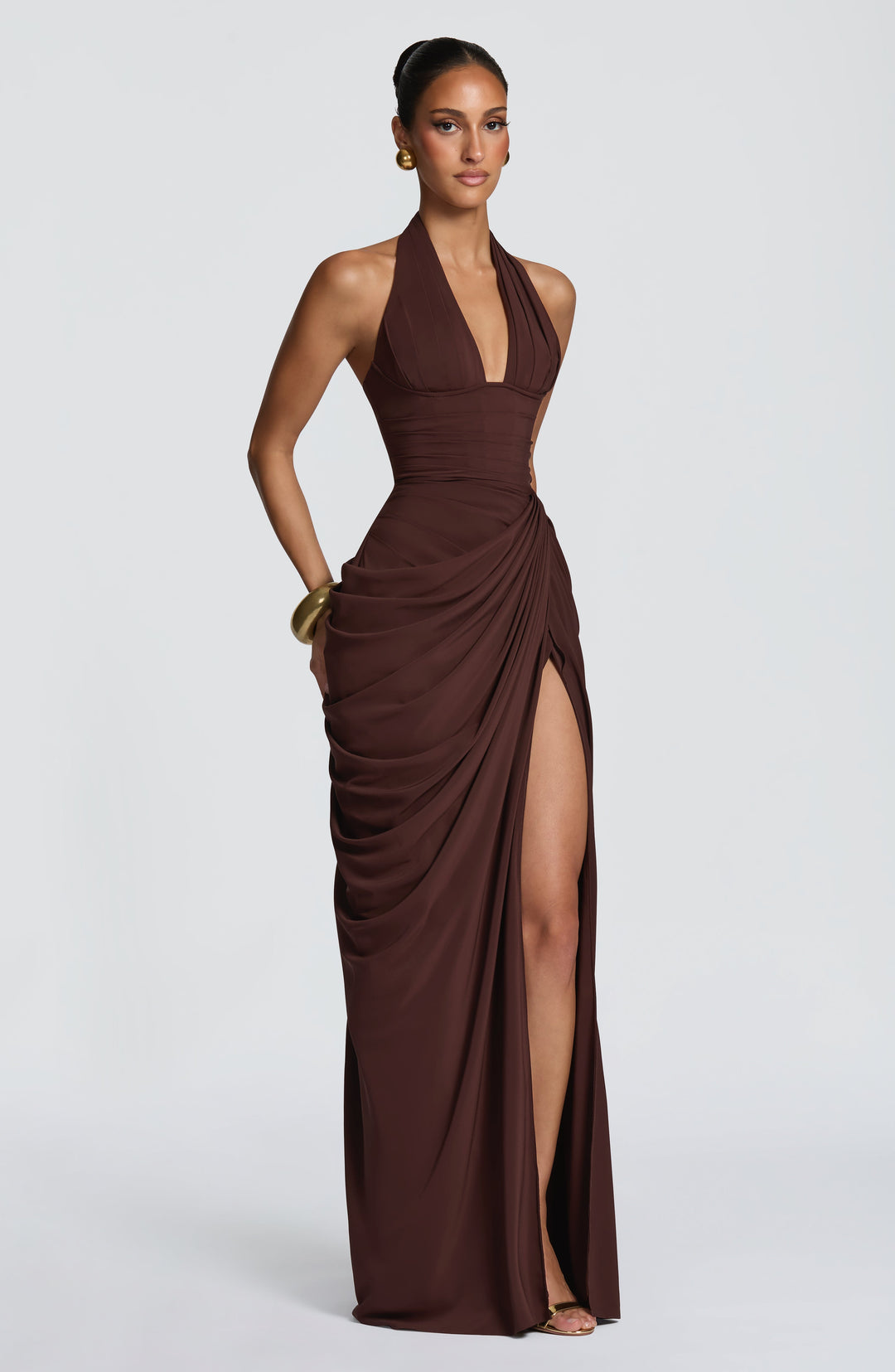 Linde Halter Maxi Dress with Corset Bodice and Chiffon Skirt 32