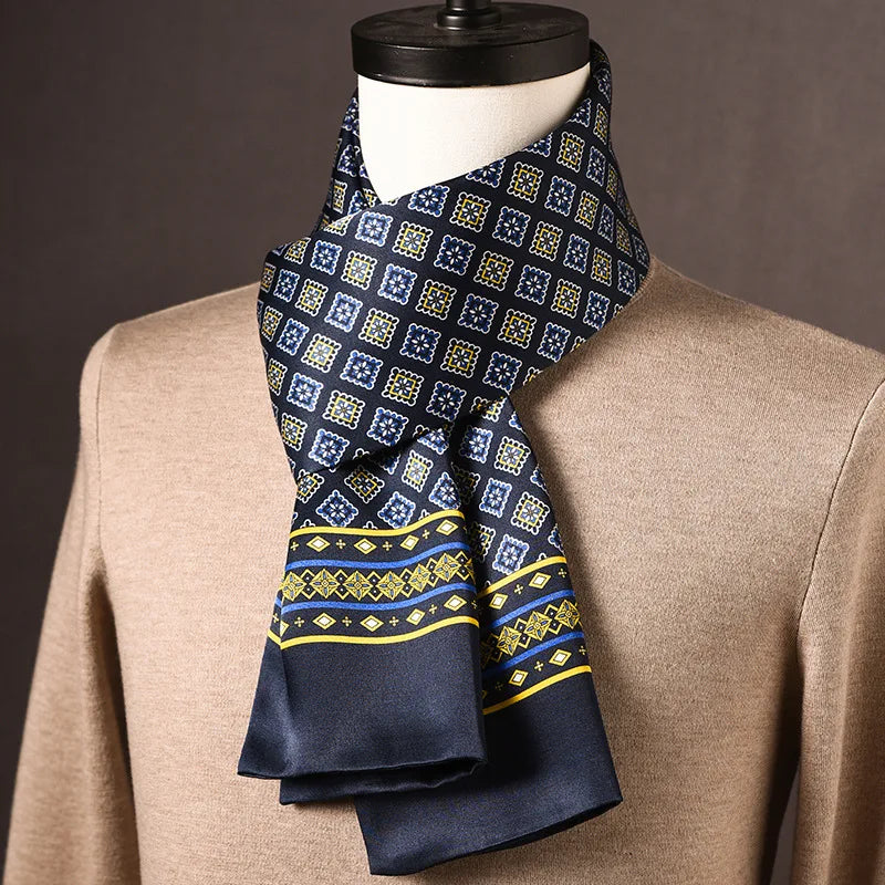 Men's 100% Mulberry Silk Scarf, Double Layer, Polka Dot Pattern, 160cm 22