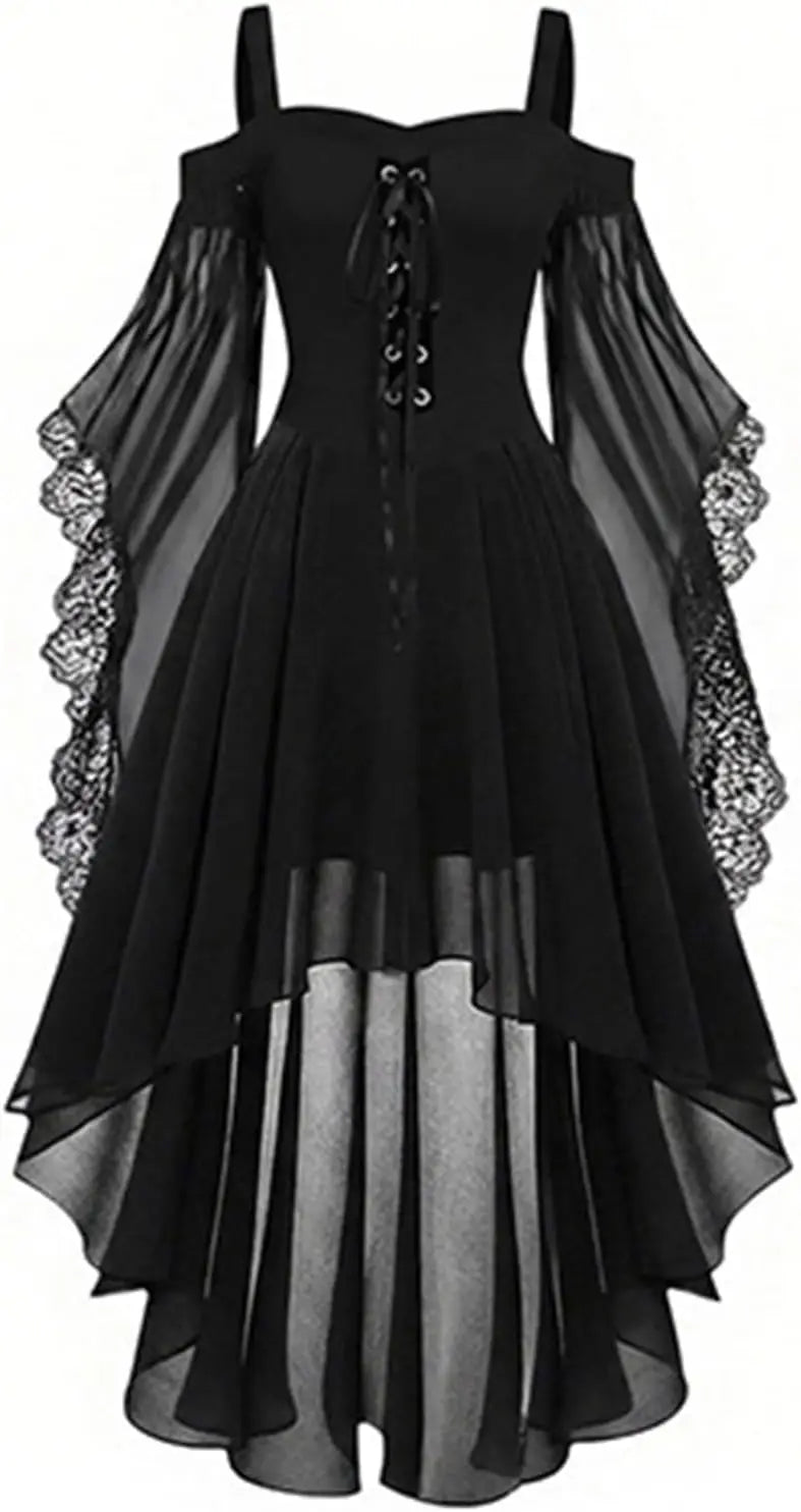 Women's Gothic Vampire Halloween Costume with Lace-Up Front and High-Low Skirt 2