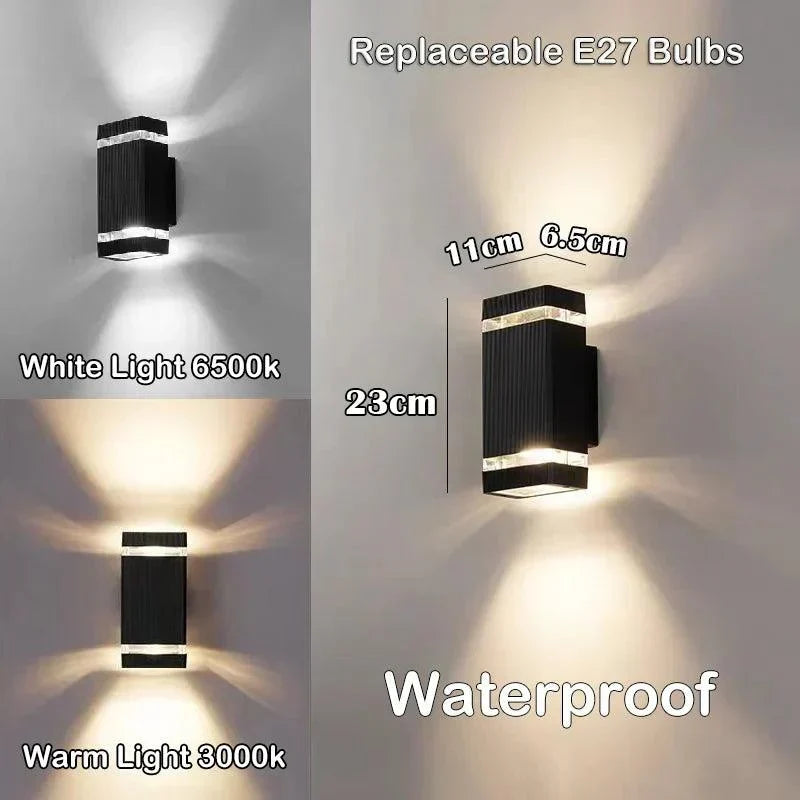 Outdoor LED Wall Sconce with Up & Down Light Effect, E27 Socket, IP65 Waterproof, Modern Garden & Balcony Lamp 7