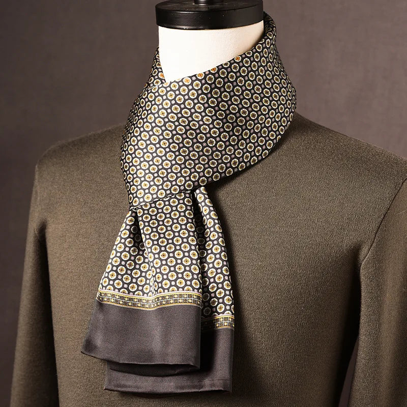 Men's 100% Mulberry Silk Scarf, Double Layer, Polka Dot Pattern, 160cm 7