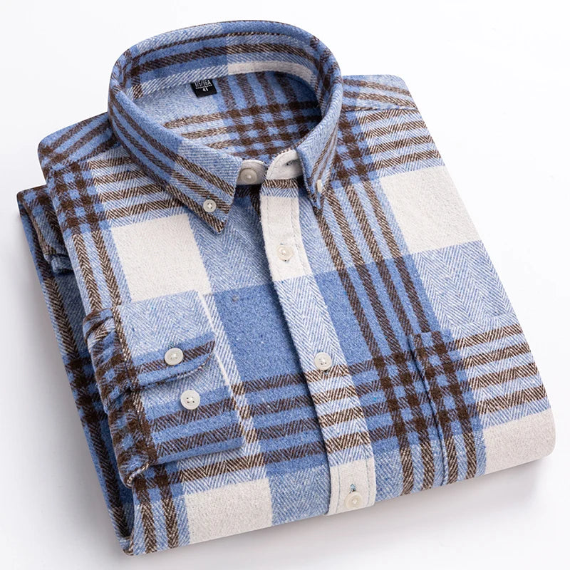 Men's Plaid Flannel Button-Down Long Sleeve Casual Shirt 3