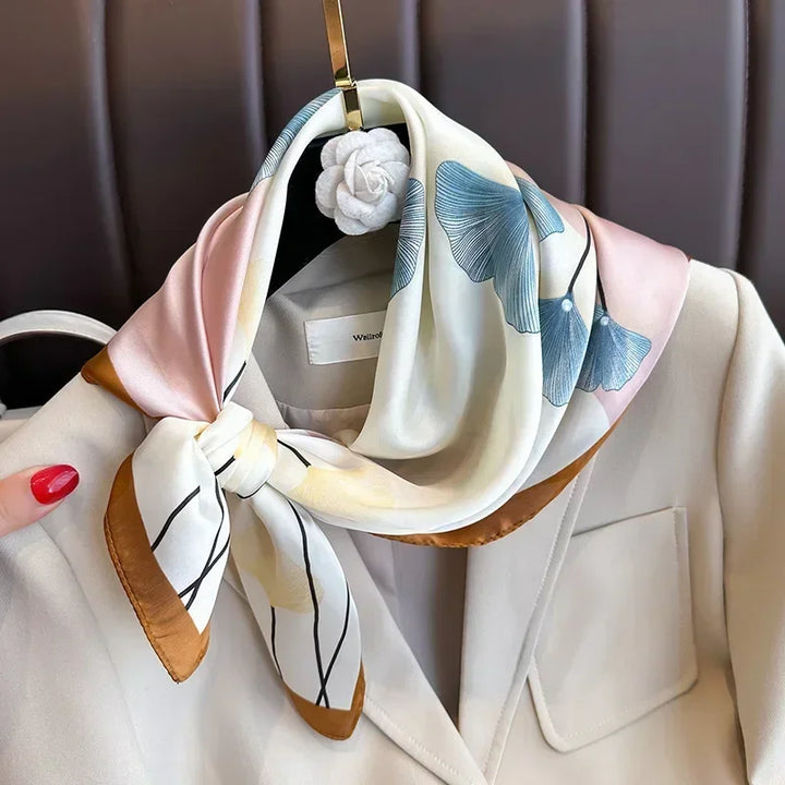 Women's Printed Satin Square Scarf for Hair and Bag 45