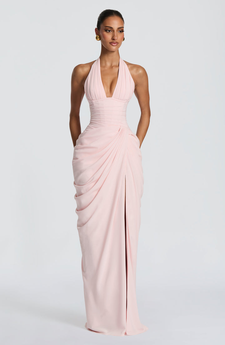 Linde Halter Maxi Dress with Corset Bodice and Chiffon Skirt 6