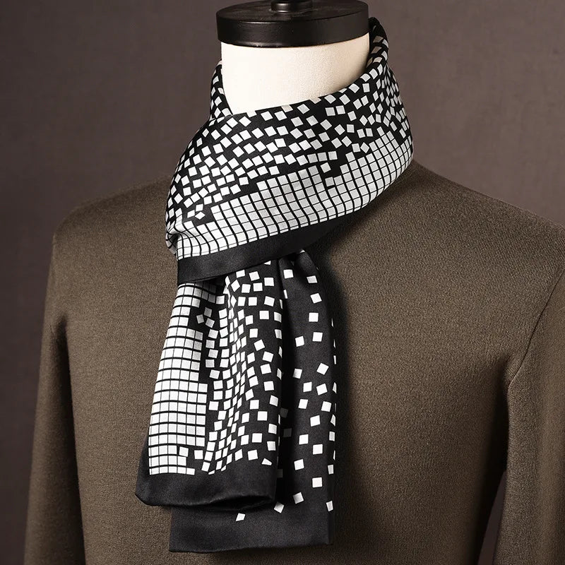 Men's 100% Mulberry Silk Scarf, Double Layer, Polka Dot Pattern, 160cm 13