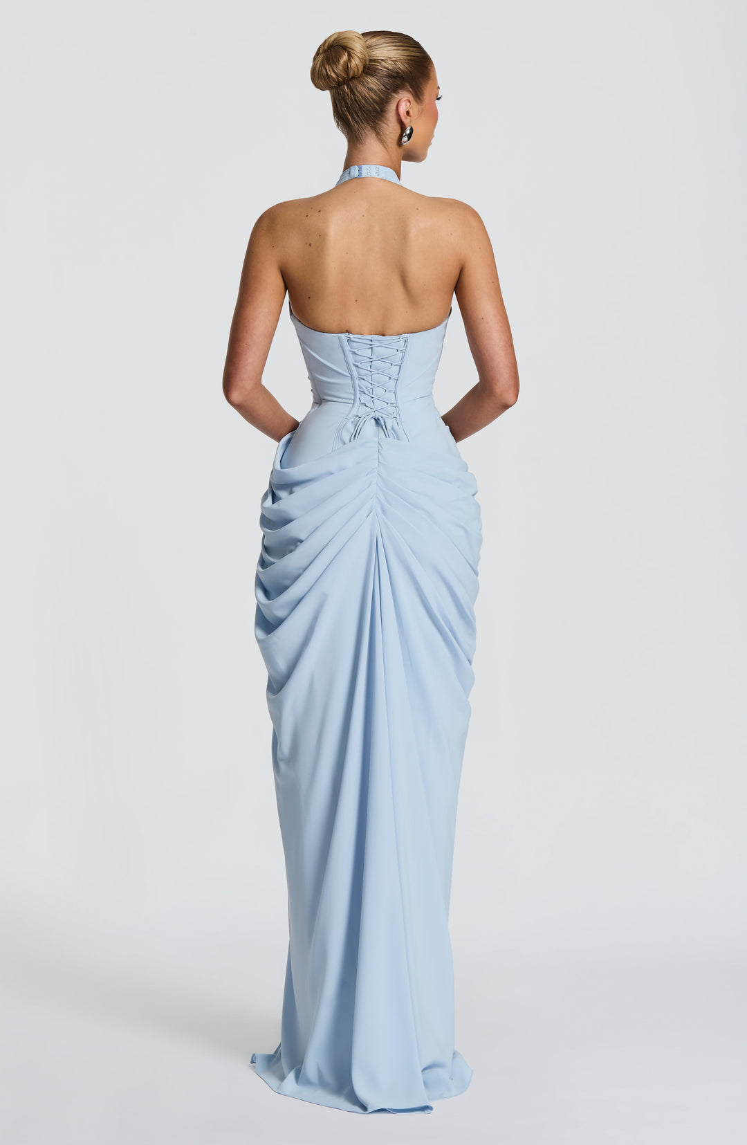 Linde Halter Maxi Dress with Corset Bodice and Chiffon Skirt 10