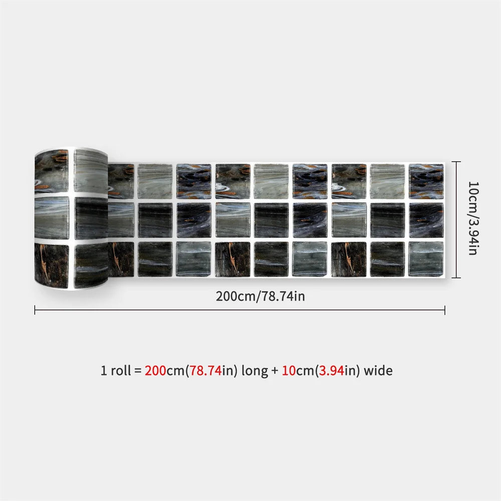 Waterproof Mosaic Peel and Stick Wall Stickers, 10 x 200 cm Strip 41