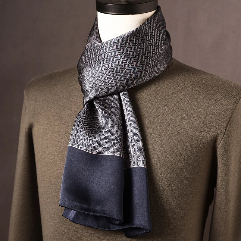 Men's 100% Mulberry Silk Scarf, Double Layer, Polka Dot Pattern, 160cm 10