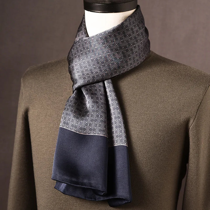 Men's 100% Mulberry Silk Scarf, Double Layer, Polka Dot Pattern, 160cm 10