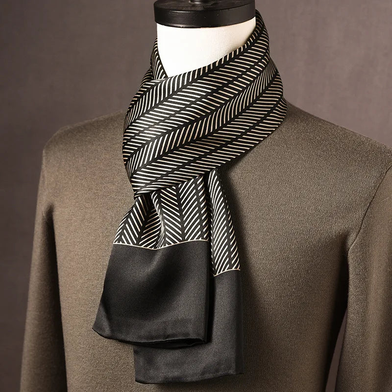 Men's 100% Mulberry Silk Scarf, Double Layer, Polka Dot Pattern, 160cm 4