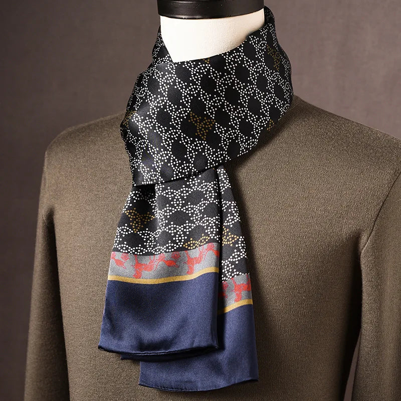 Men's 100% Mulberry Silk Scarf, Double Layer, Polka Dot Pattern, 160cm 16