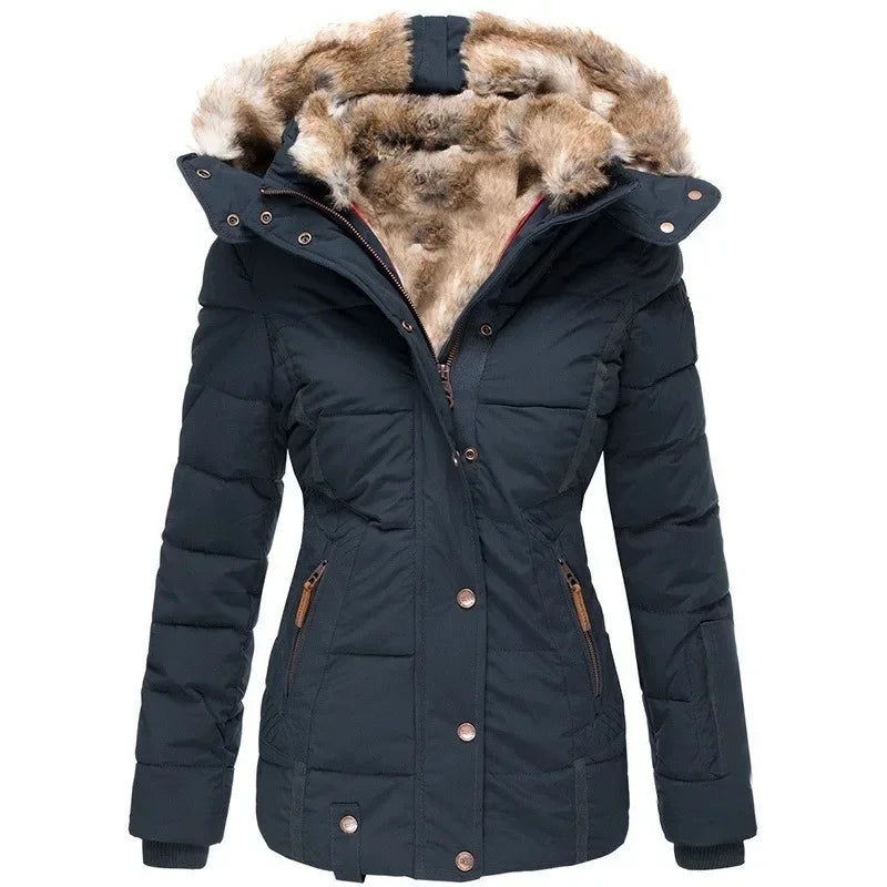 Women's Thick Winter Parka with Faux Fur-Lined Hood, Military Style 5