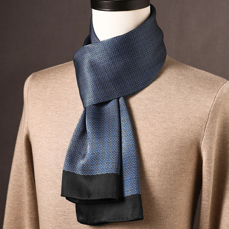 Men's 100% Mulberry Silk Scarf, Double Layer, Polka Dot Pattern, 160cm 3