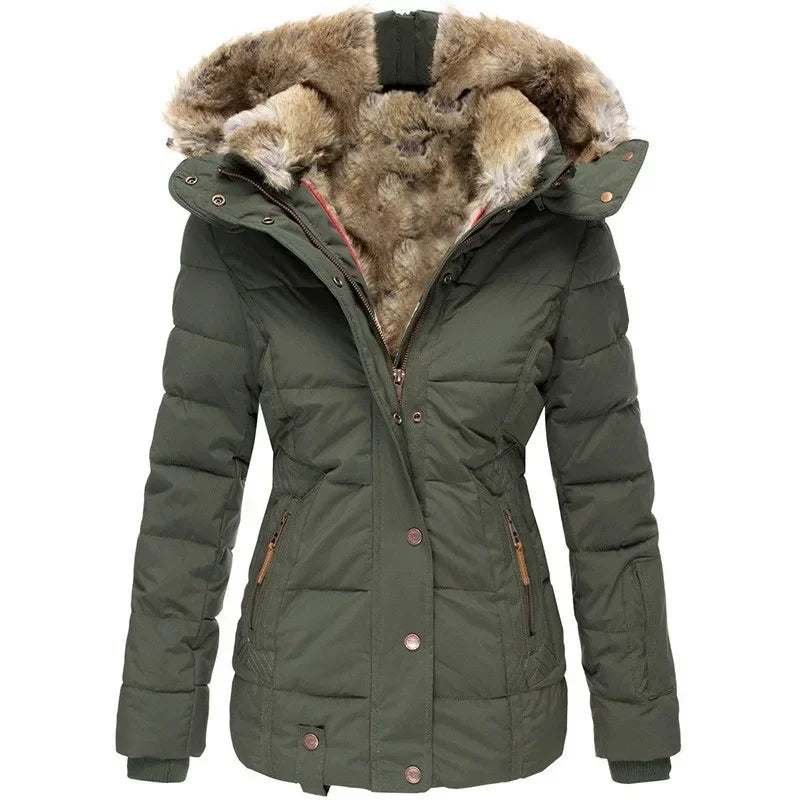 Women's Thick Winter Parka with Faux Fur-Lined Hood, Military Style 1