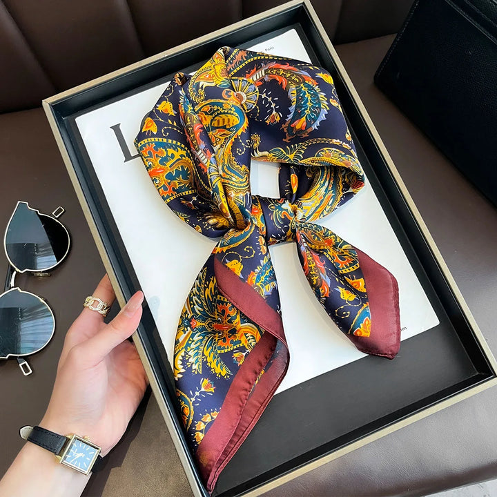 Women's Printed Satin Square Scarf for Hair and Bag 25