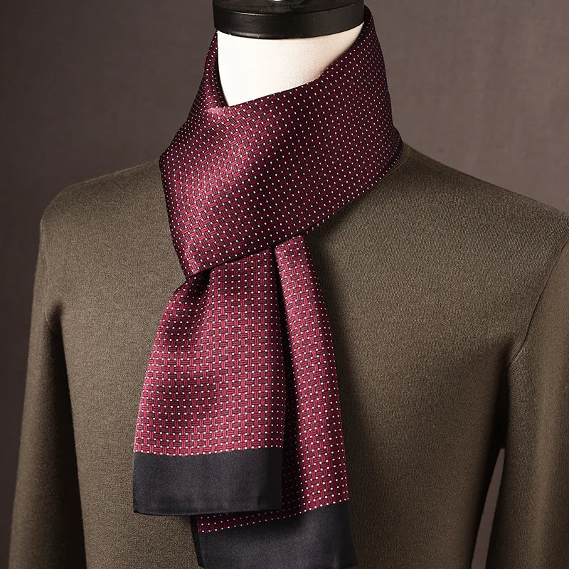 Men's 100% Mulberry Silk Scarf, Double Layer, Polka Dot Pattern, 160cm 6