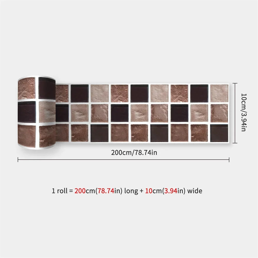 Waterproof Mosaic Peel and Stick Wall Stickers, 10 x 200 cm Strip 58